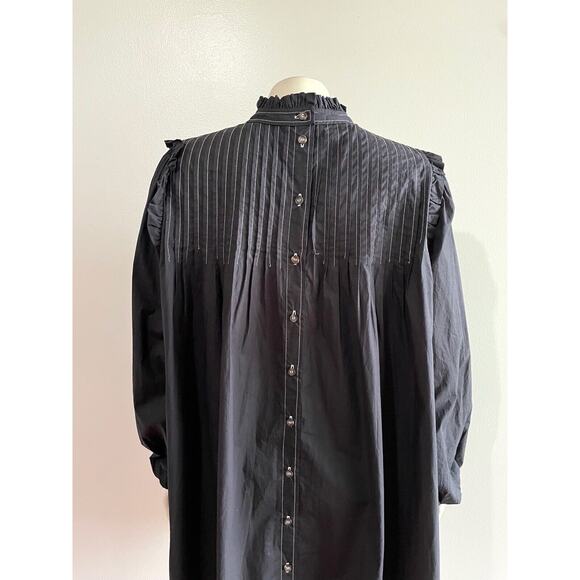 Ganni Women's Black Pintucked Cotton-Poplin Contrast Stitch Dress Size 36 Small - Picture 12 of 16